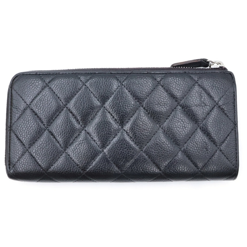 CHANEL(シャネル) キャビアマトラッセ ラウンドジップウォレット 長財布 ブラック レディース