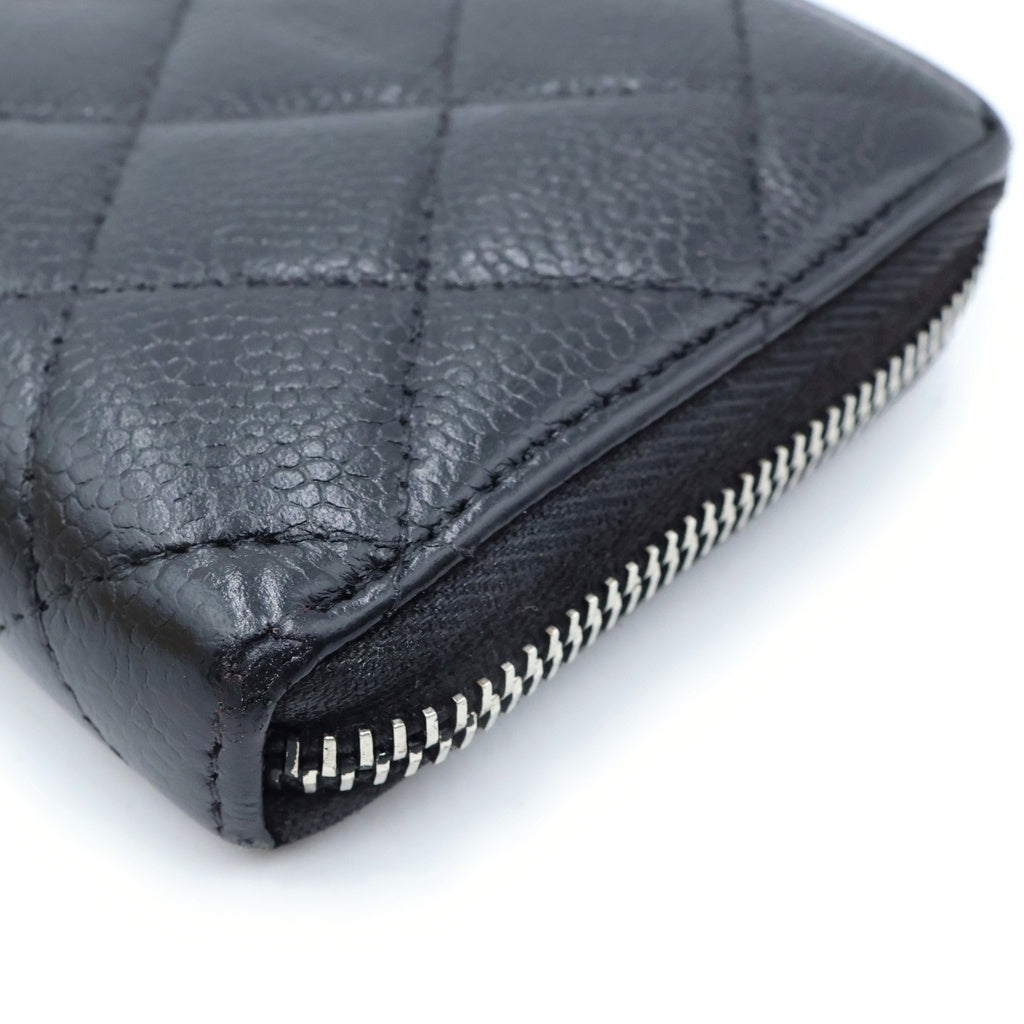 CHANEL(シャネル) キャビアマトラッセ ラウンドジップウォレット 長財布 ブラック レディース