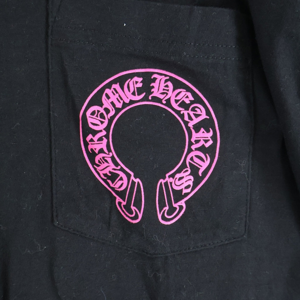 CHROME HEARTS(クロムハーツ) FLRL CRS HORSESHOE L/S 袖フローラルプリント クルーネック長袖Tシャツカットソー ブラック /ピンク