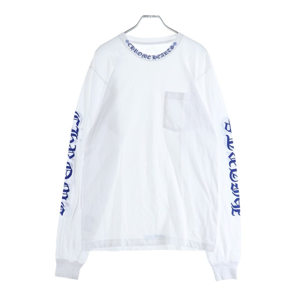 CHROME HEARTS(クロムハーツ) CH LS NECK LOGO ネックロゴプリント 袖ロゴ 長袖Tシャツ ロングスリーブカットソー ホワイト
