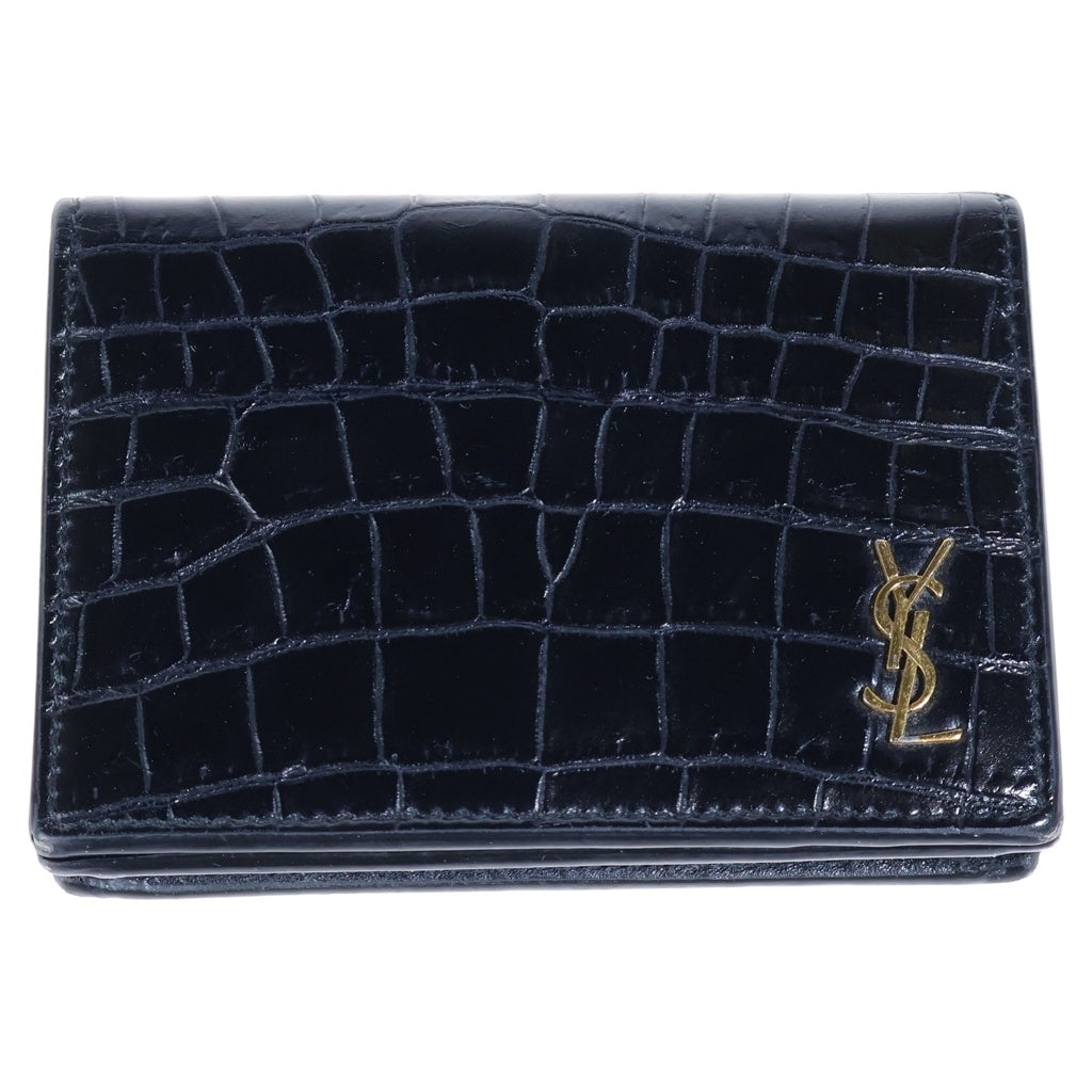 SAINT LAURENT PARIS(サンローランパリ) クロコエンボスレザー カードケース 名刺入れ ブラック レディース