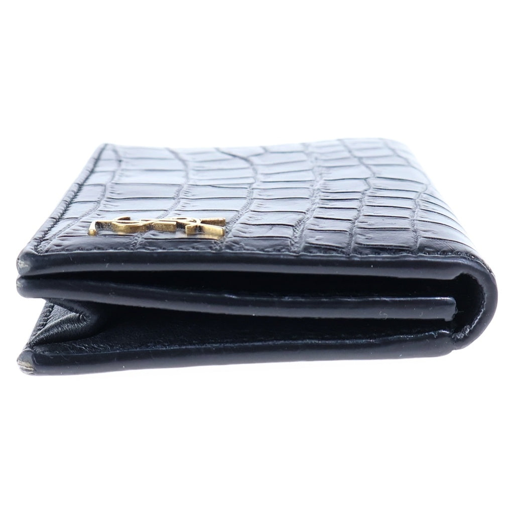 SAINT LAURENT PARIS(サンローランパリ) クロコエンボスレザー カードケース 名刺入れ ブラック レディース