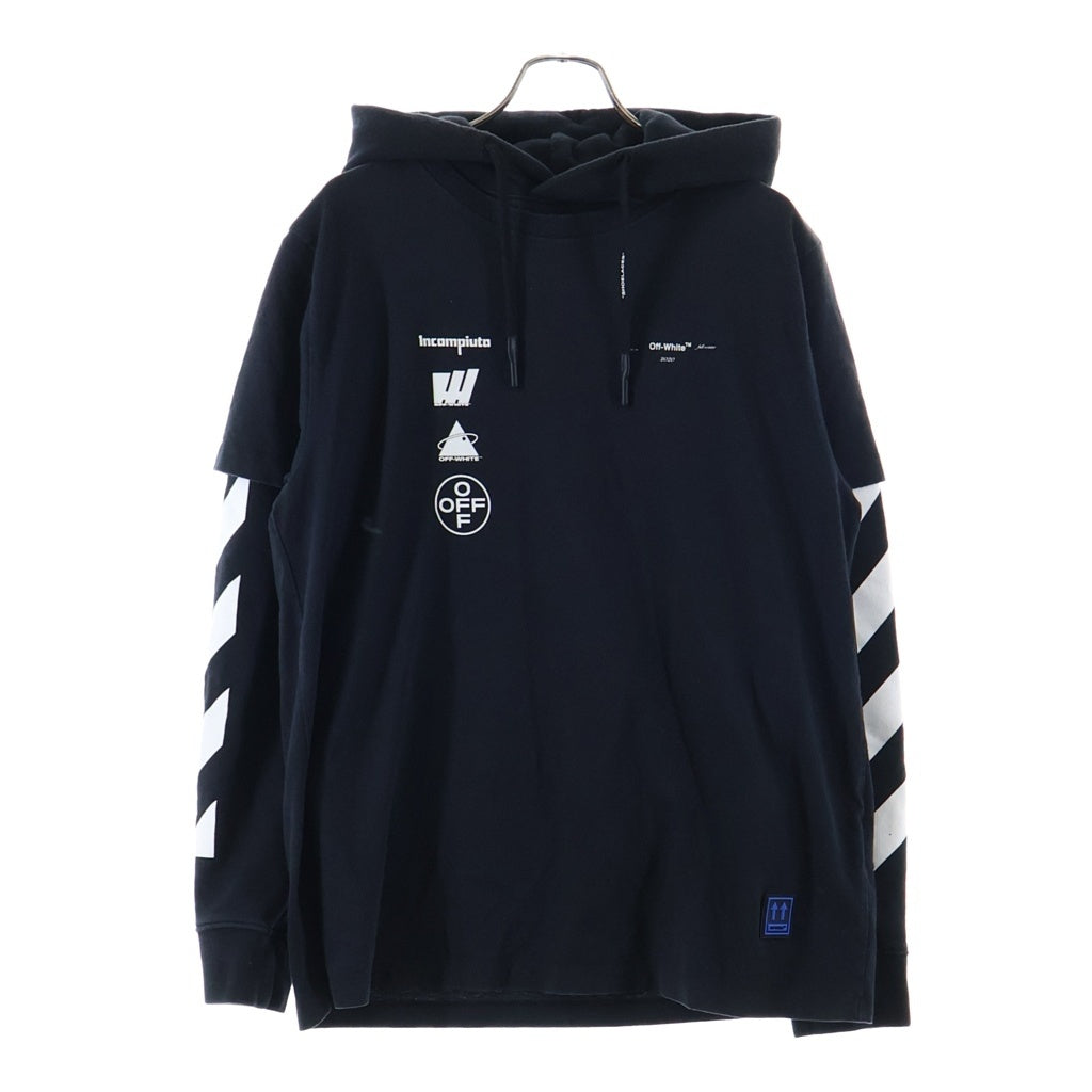 OFF-WHITE(オフホワイト) 19AW Diag Mariana Double Tee Hoodie ダイアグマリアナ レイヤード パーカー プルオーバーフーディー ブラック OMAB033E19185005