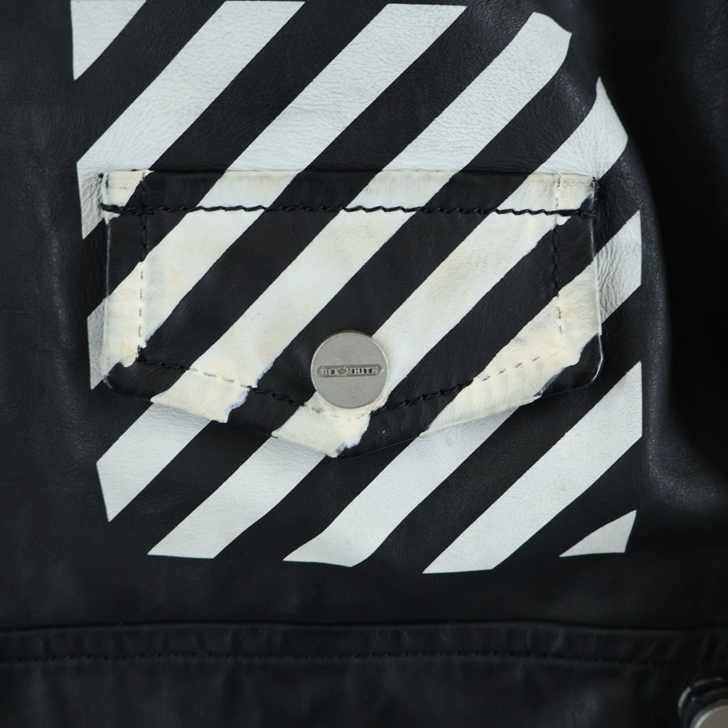 OFF-WHITE(オフホワイト) バックプリント カウレザーダブルライダースジャケット ブラック
