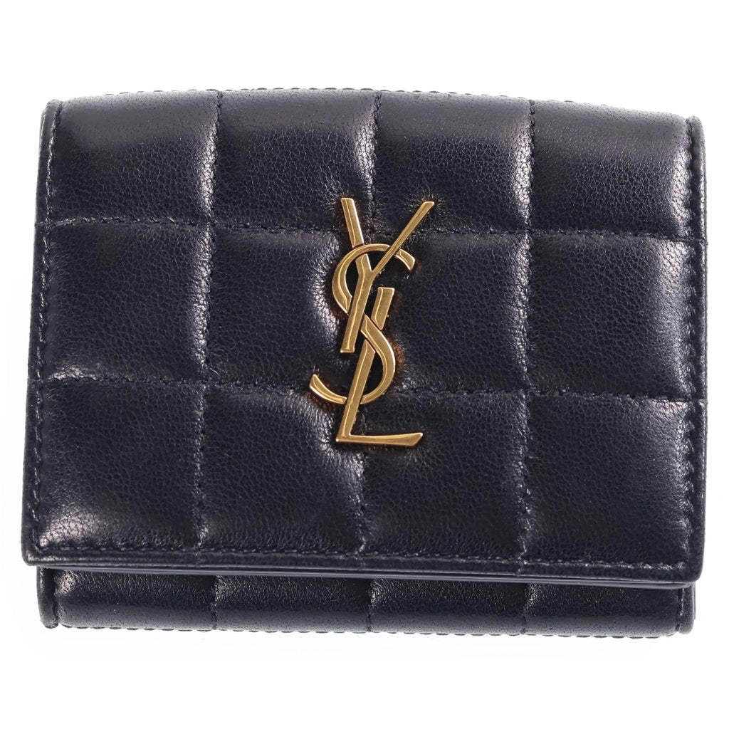 SAINT LAURENT PARIS(サンローランパリ) 三つ折り財布 コンパクトウォレット ラムスキン ブラック GD金具 787558 レディース