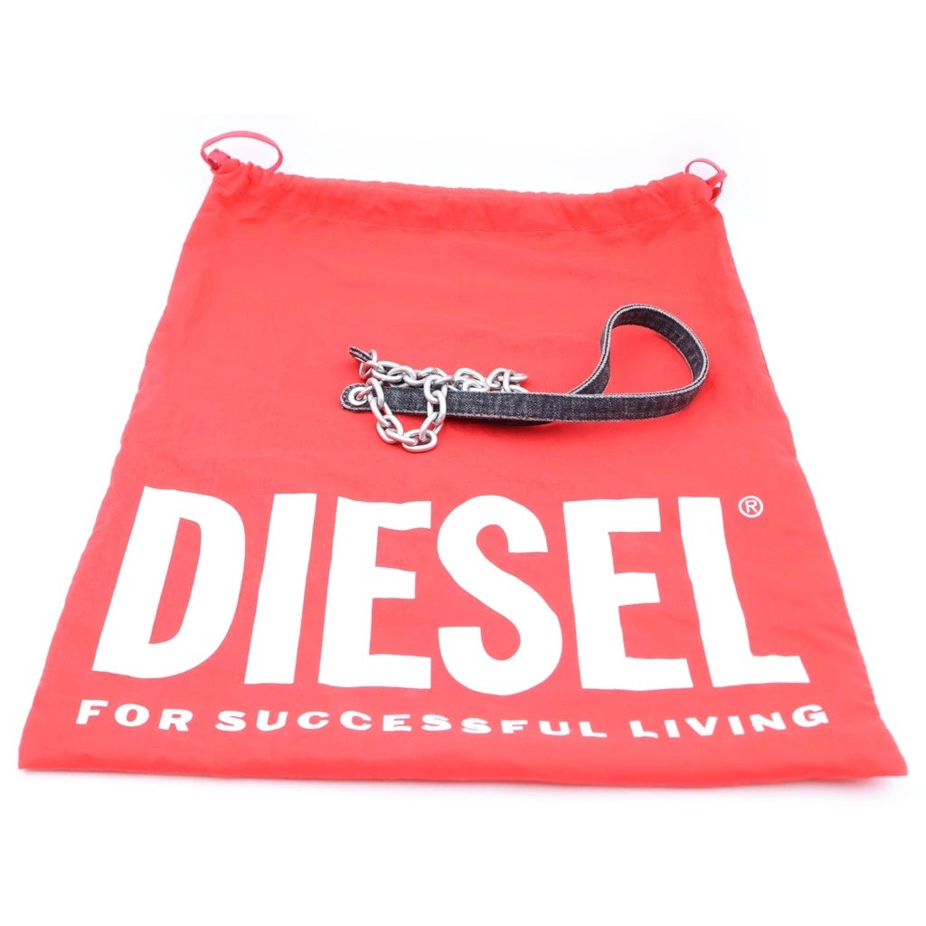 DIESEL(ディーゼル) ラインストーンロゴ キルティング デニムチェーンショルダーバッグ ブラック レディース