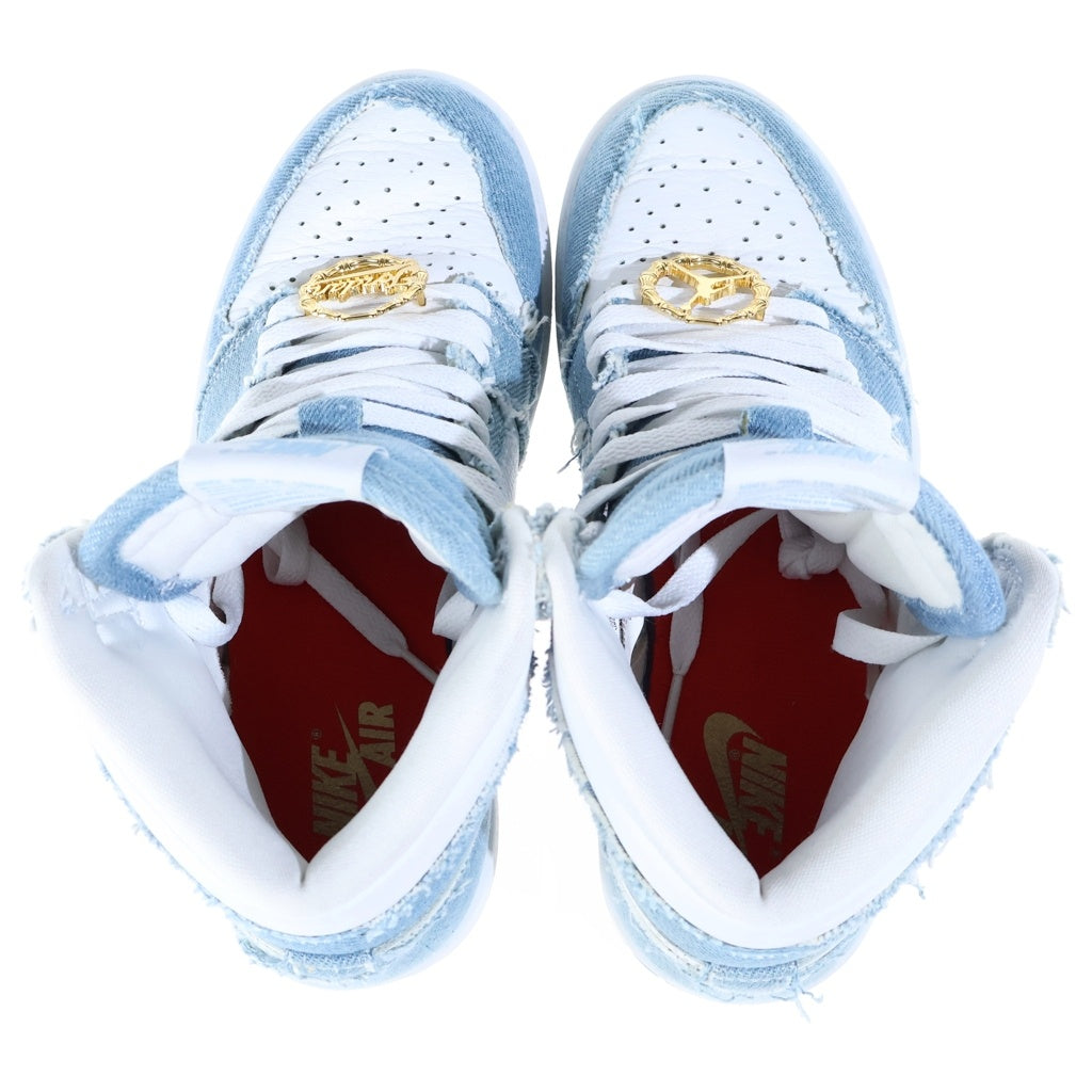 NIKE(ナイキ) Air Jordan High OG Denim エア ジョーダン 1 レトロ ハイ オリジナル デニム ハイカットスニーカー US6/23cm ホワイト/ブルー DM9036-104 レディース