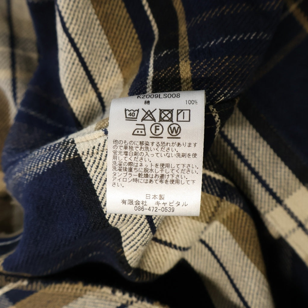 KAPITAL(キャピタル) Opera Sleeve Composer Shirt オーバーサイズチェックネルシャツ ブルー/ブラウン K2009LS008