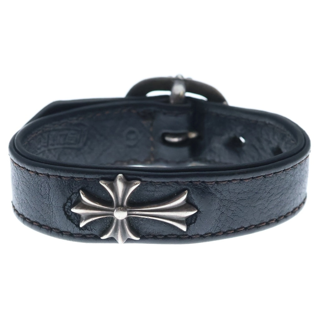 CHROME HEARTS(クロムハーツ) GUNSLINGER タイニーCHクロス装飾 レザーブレスレット ブラック/シルバー