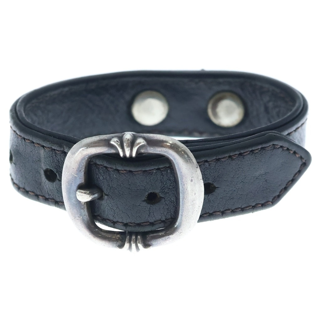 CHROME HEARTS(クロムハーツ) GUNSLINGER タイニーCHクロス装飾 レザーブレスレット ブラック/シルバー