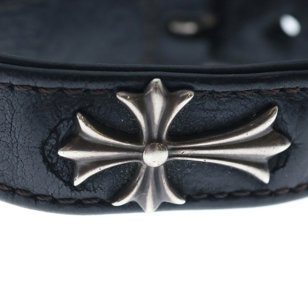 CHROME HEARTS(クロムハーツ) GUNSLINGER タイニーCHクロス装飾 レザーブレスレット ブラック/シルバー