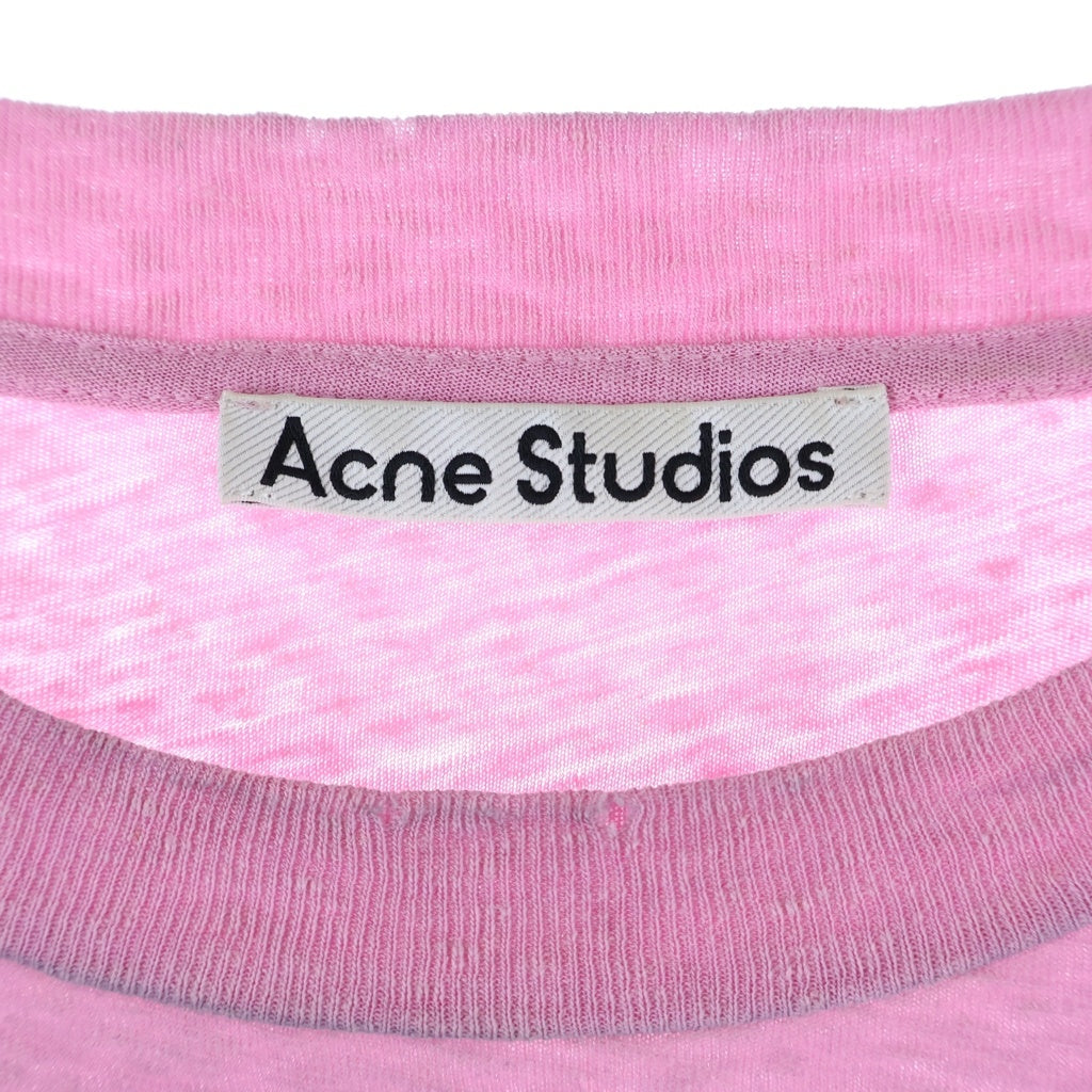 Acne Studios(アクネ ストゥディオズ) 25SS 汚れダメージ加工ロゴ クルーネック半袖カットソーTシャツ ピンク FN-UX-TSHI000013