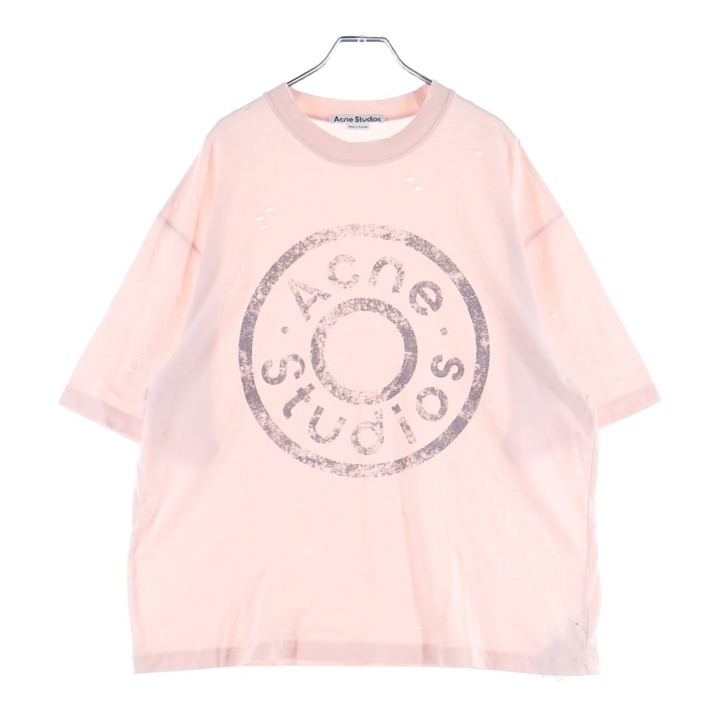 Acne Studios(アクネ ストゥディオズ) 24SS グラフィックプリント ダメージ加工 半袖Tシャツ カットソー ピンク FN-UX-TSHI000079 CL0294