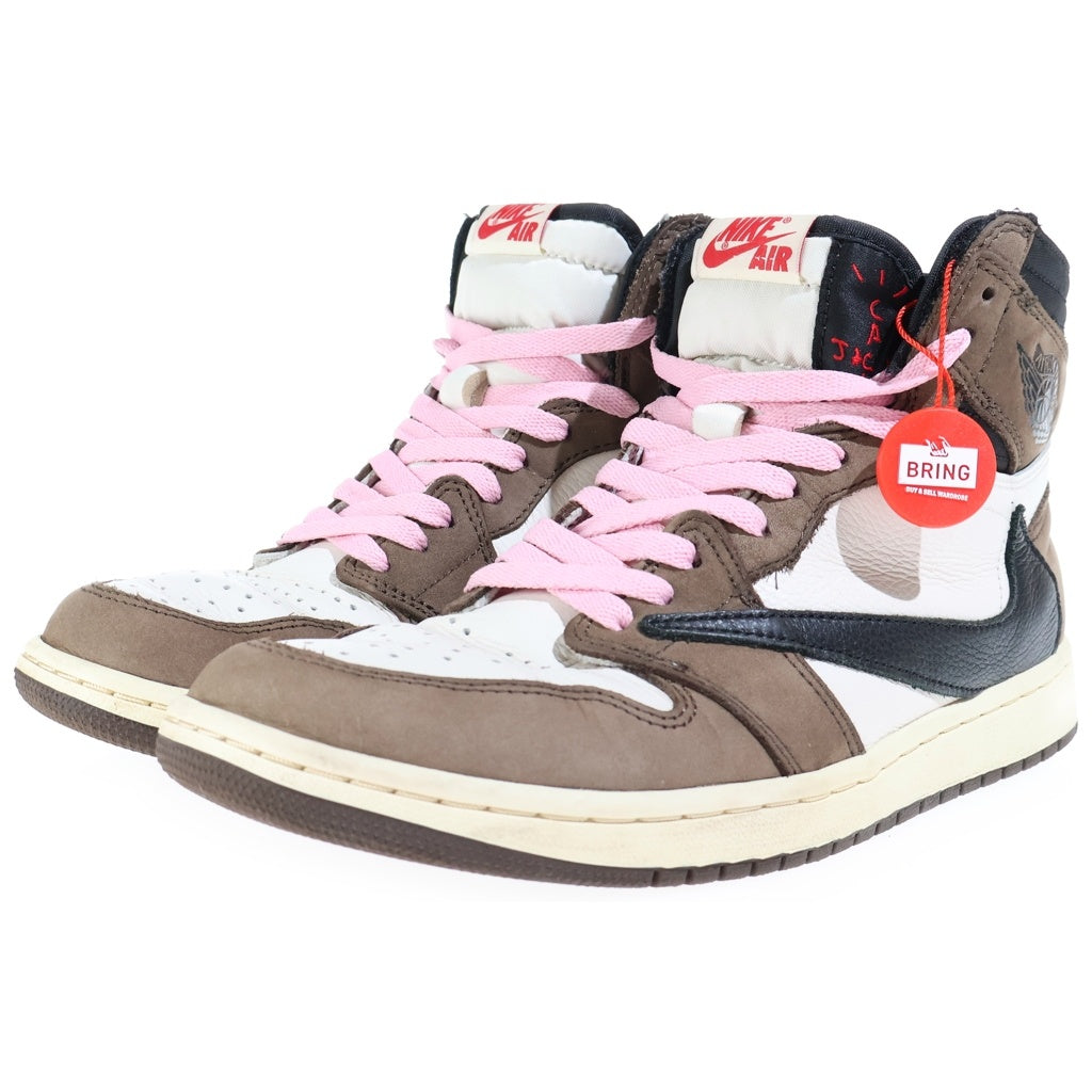 NIKE(ナイキ) ×TRAVIS SCOTT AIR JORDAN 1 HIGH OG TS SP トラヴィススコット エアジョーダン1 レザーハイカットスニーカー ブラウン/ホワイト US9.5/27.5cm CD4487-100