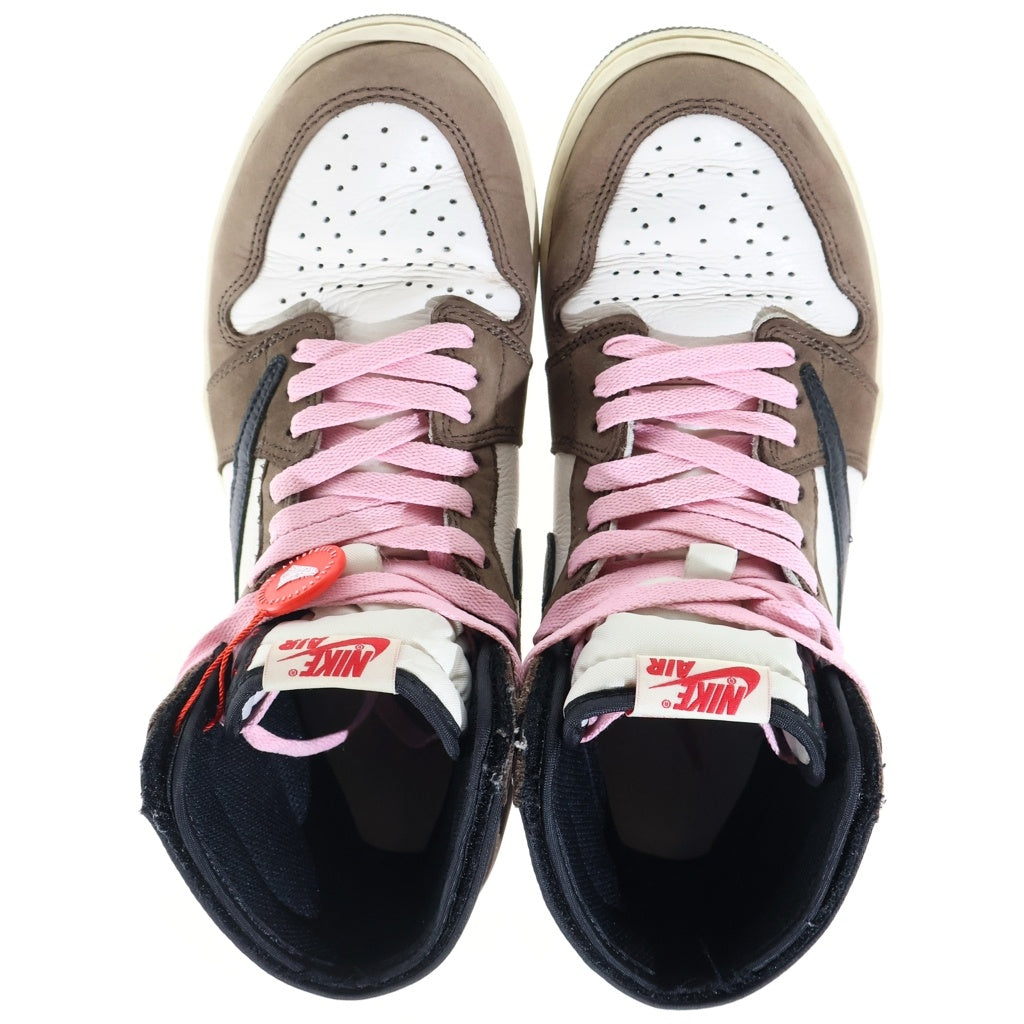 NIKE(ナイキ) ×TRAVIS SCOTT AIR JORDAN 1 HIGH OG TS SP トラヴィススコット エアジョーダン1 レザーハイカットスニーカー ブラウン/ホワイト US9.5/27.5cm CD4487-100