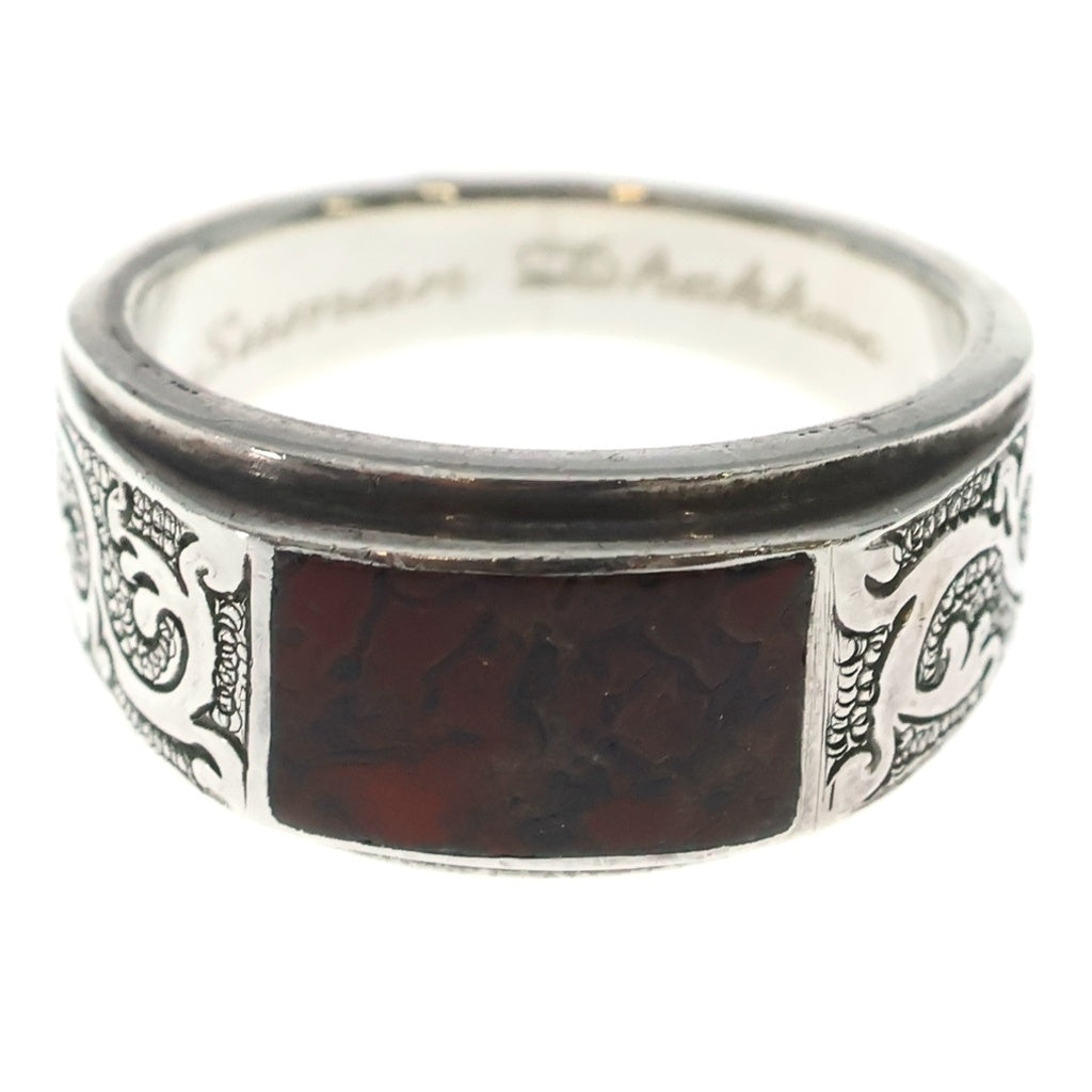 Suman Dhakhwa(スーマンダックワ) Carved Signet Ring w Petrified Dinosaur Bone カーヴドシグネットリング シルバーリング ブラウン/シルバー