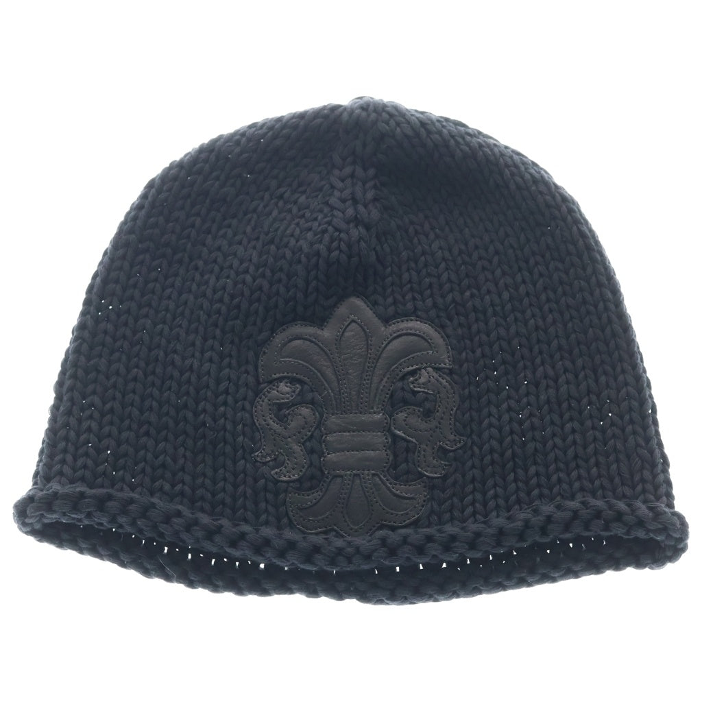 CHROME HEARTS(クロムハーツ) COTTON BEANIE CAP BS FLEUR コットン×レザー BSフレア ビーニーキャップ ニットキャップ ニット帽 ブラック