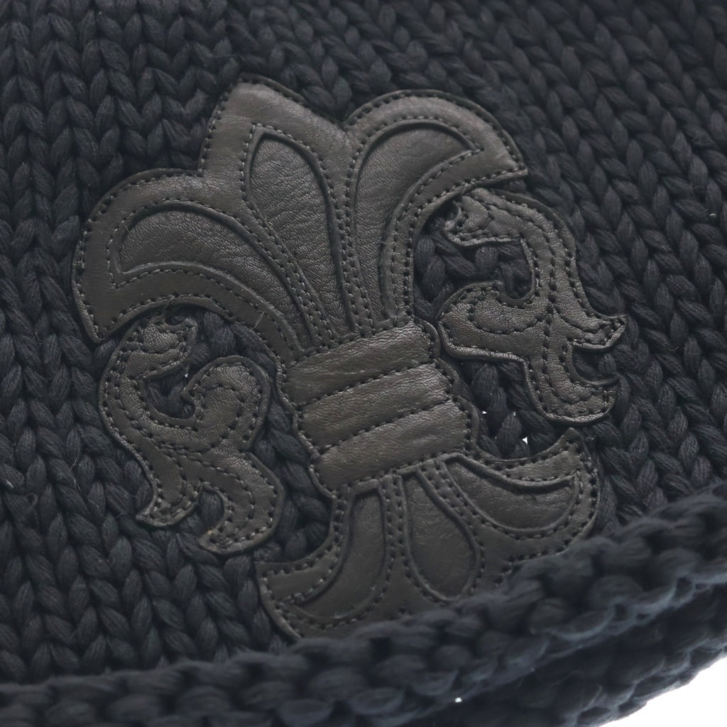 CHROME HEARTS(クロムハーツ) COTTON BEANIE CAP BS FLEUR コットン×レザー BSフレア ビーニーキャップ ニットキャップ ニット帽 ブラック