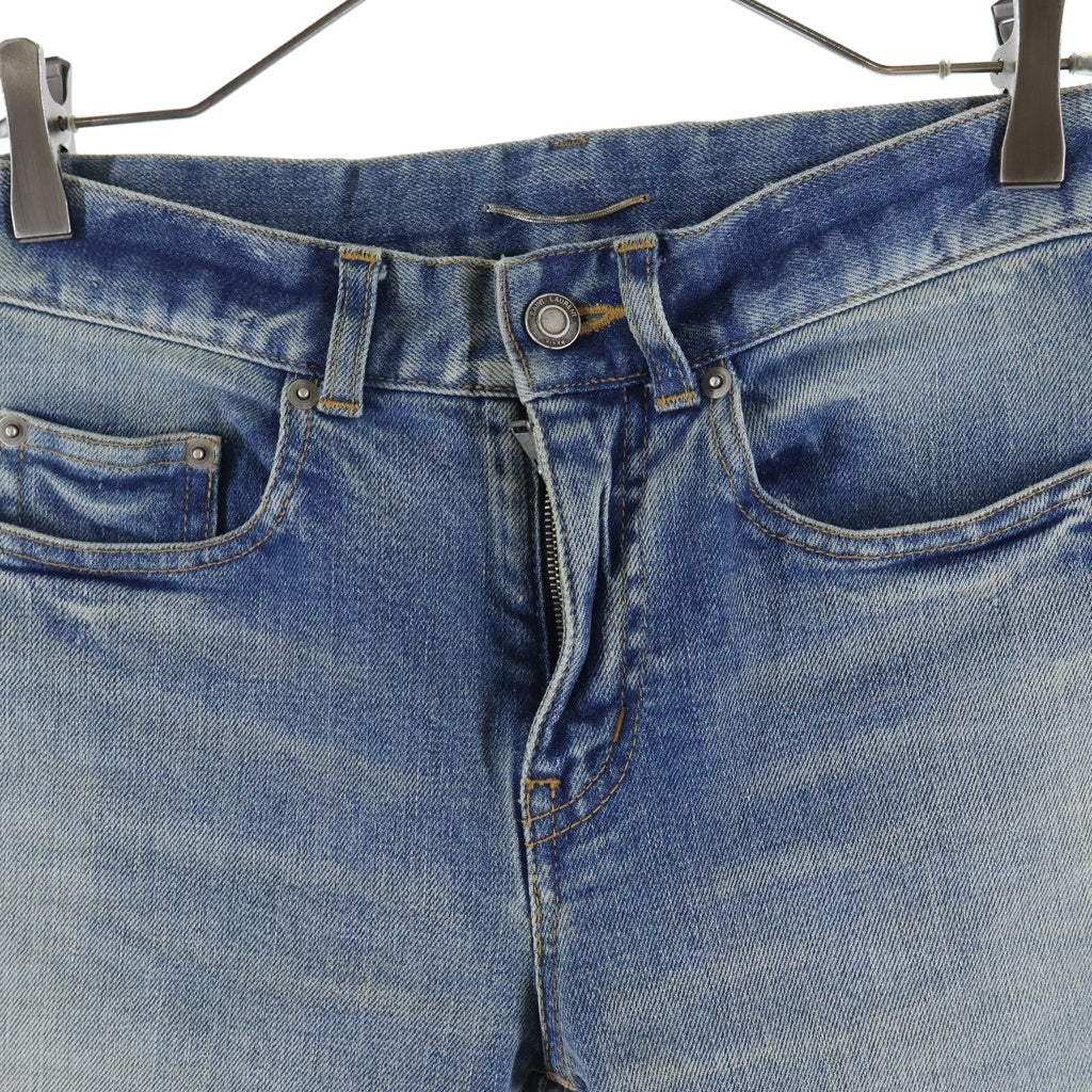 SAINT LAURENT PARIS(サンローランパリ) ジップフライ ニークラッシュストレートデニム インディゴブルー 606663