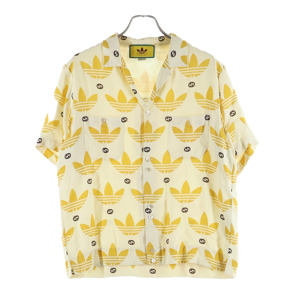 GUCCI(グッチ) × ADIDAS アディダス GGロゴ総柄デザイン 半袖ボーリングシャツ イエロー 691523ZAIXZ