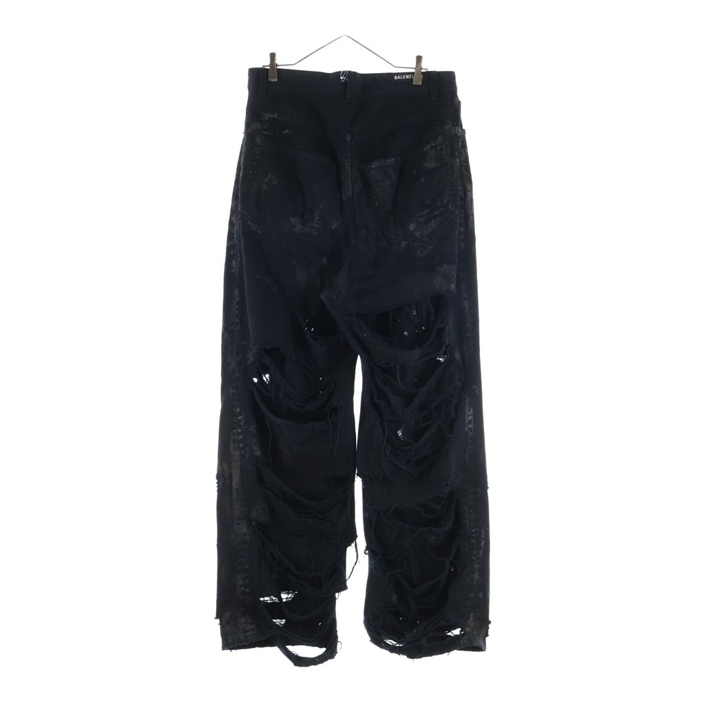 BALENCIAGA(バレンシアガ) 23SS クラッシュ加工 スーパーデストロイバギーパンツ ブラック 745248 TNW11