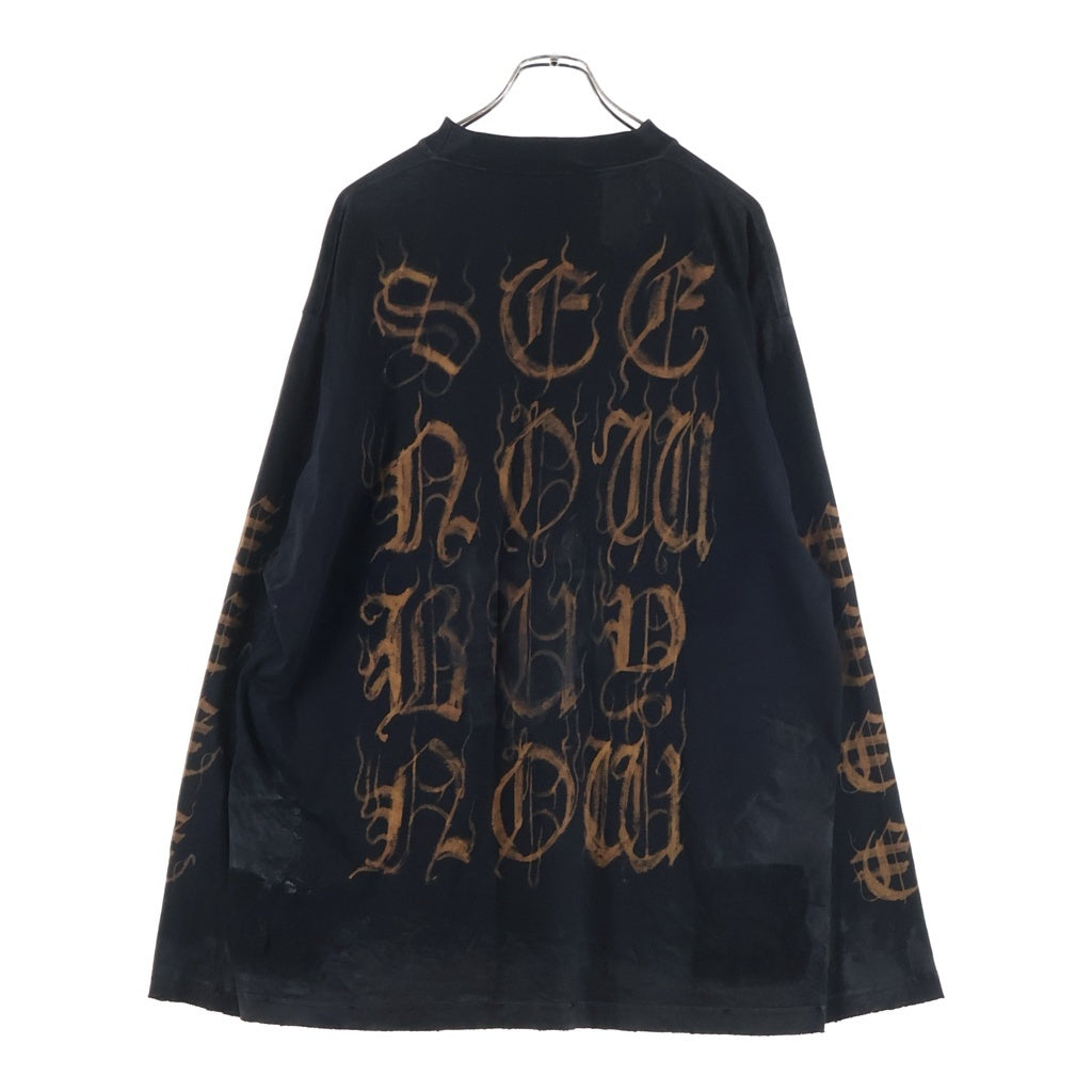 BALENCIAGA(バレンシアガ) 23SS Heavy Metal Long Sleeve T-shirt ヘビーメタルロゴ ダメージ加工長袖Tシャツ ロンT ブラック 739783 TOVE1