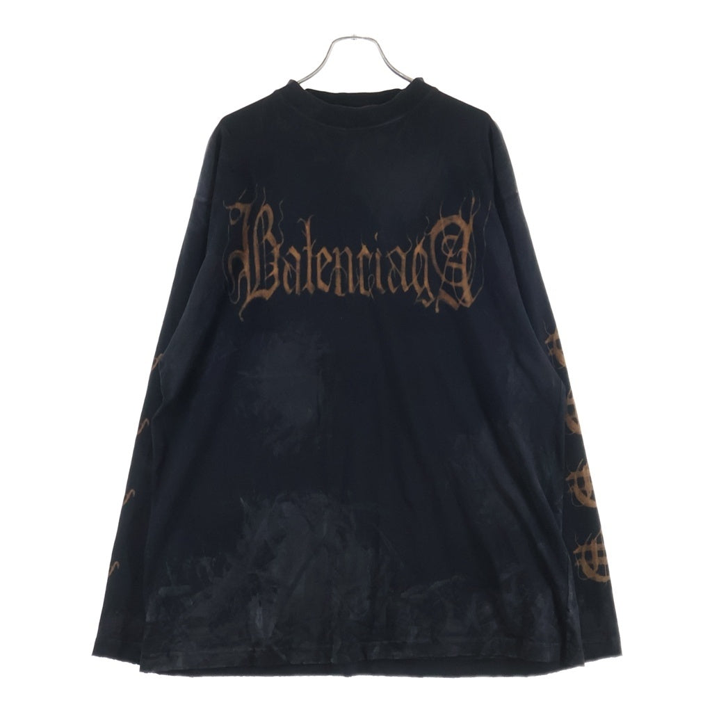 BALENCIAGA(バレンシアガ) 23SS Heavy Metal Long Sleeve T-shirt ヘビーメタルロゴ ダメージ加工長袖Tシャツ ロンT ブラック 739783 TOVE1