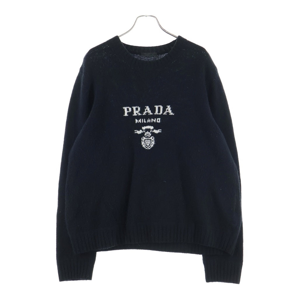 PRADA(プラダ) ロゴエンブロイダリー ウールカシミヤ クルーネックニット セーター ブラック UMB223 S211 1YMW
