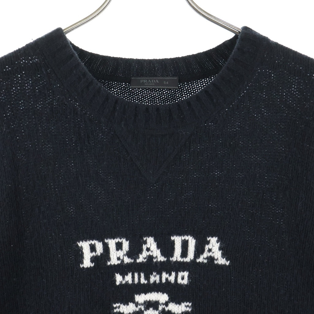 PRADA(プラダ) ロゴエンブロイダリー ウールカシミヤ クルーネックニット セーター ブラック UMB223 S211 1YMW