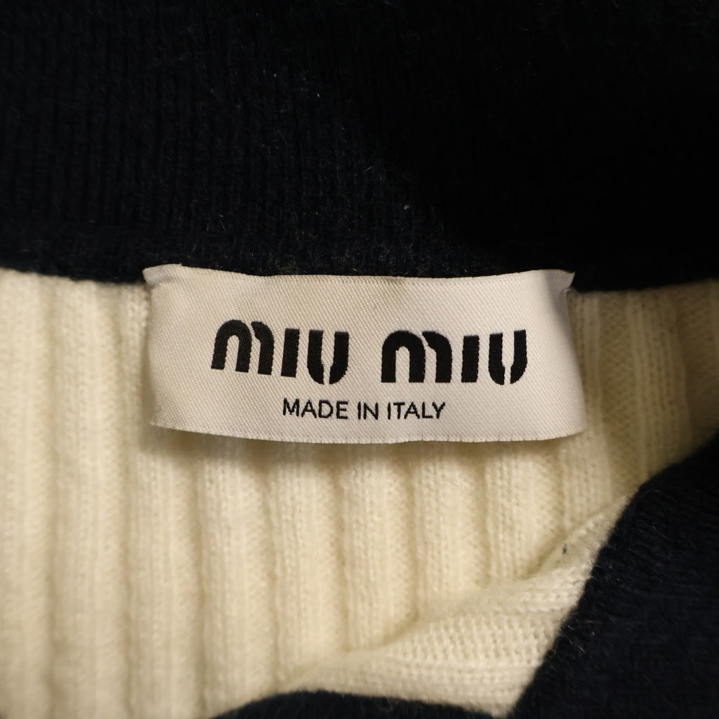 miumiu(ミュウミュウ) ロゴエンブロイダリー リブカシミヤ ポロシャツ ホワイト MMLA34SOOO1580