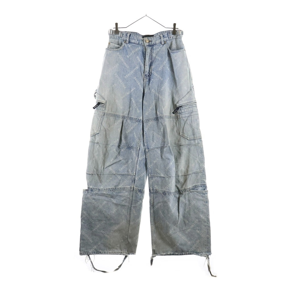 BALENCIAGA(バレンシアガ) ロゴ総柄デストロイ加工バギーデニムパンツ インディゴ 767971 TDW14