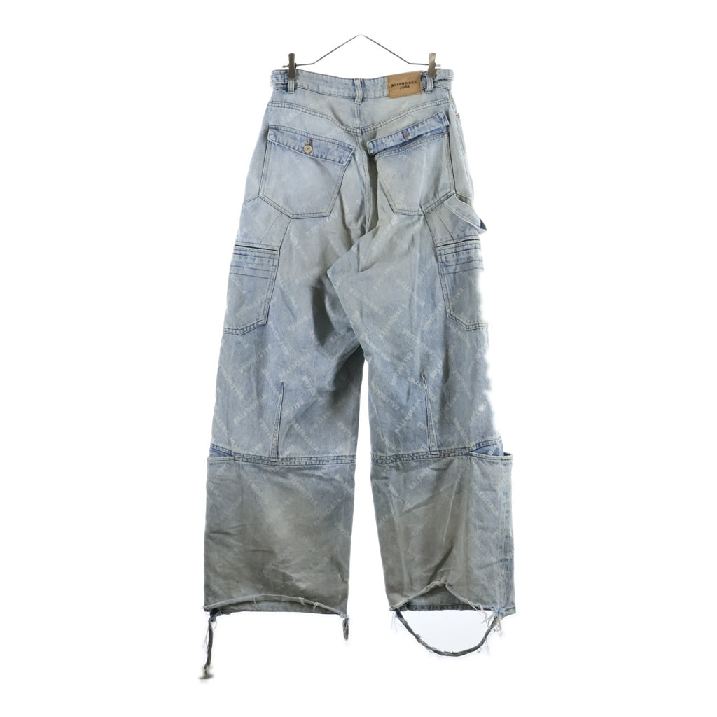 BALENCIAGA(バレンシアガ) ロゴ総柄デストロイ加工バギーデニムパンツ インディゴ 767971 TDW14