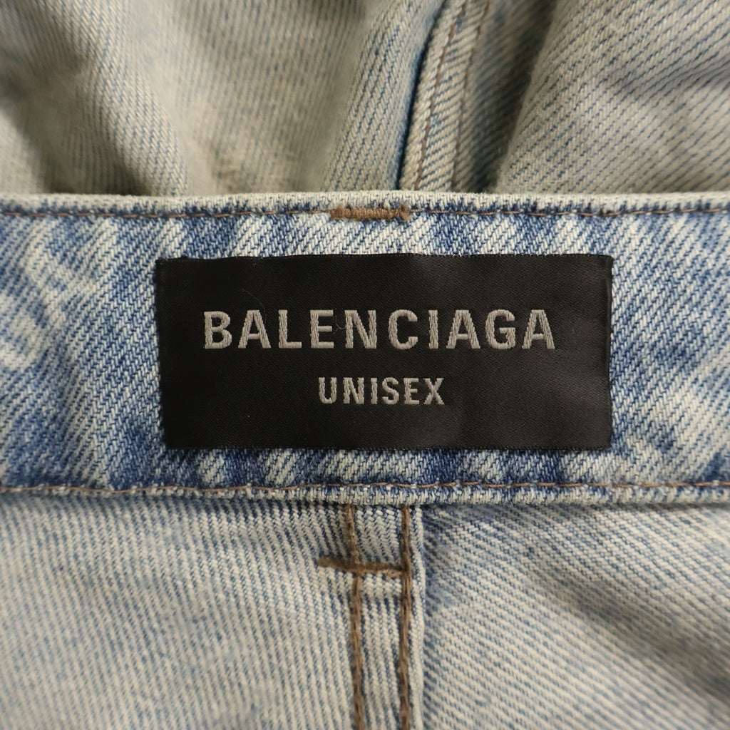 BALENCIAGA(バレンシアガ) ロゴ総柄デストロイ加工バギーデニムパンツ インディゴ 767971 TDW14