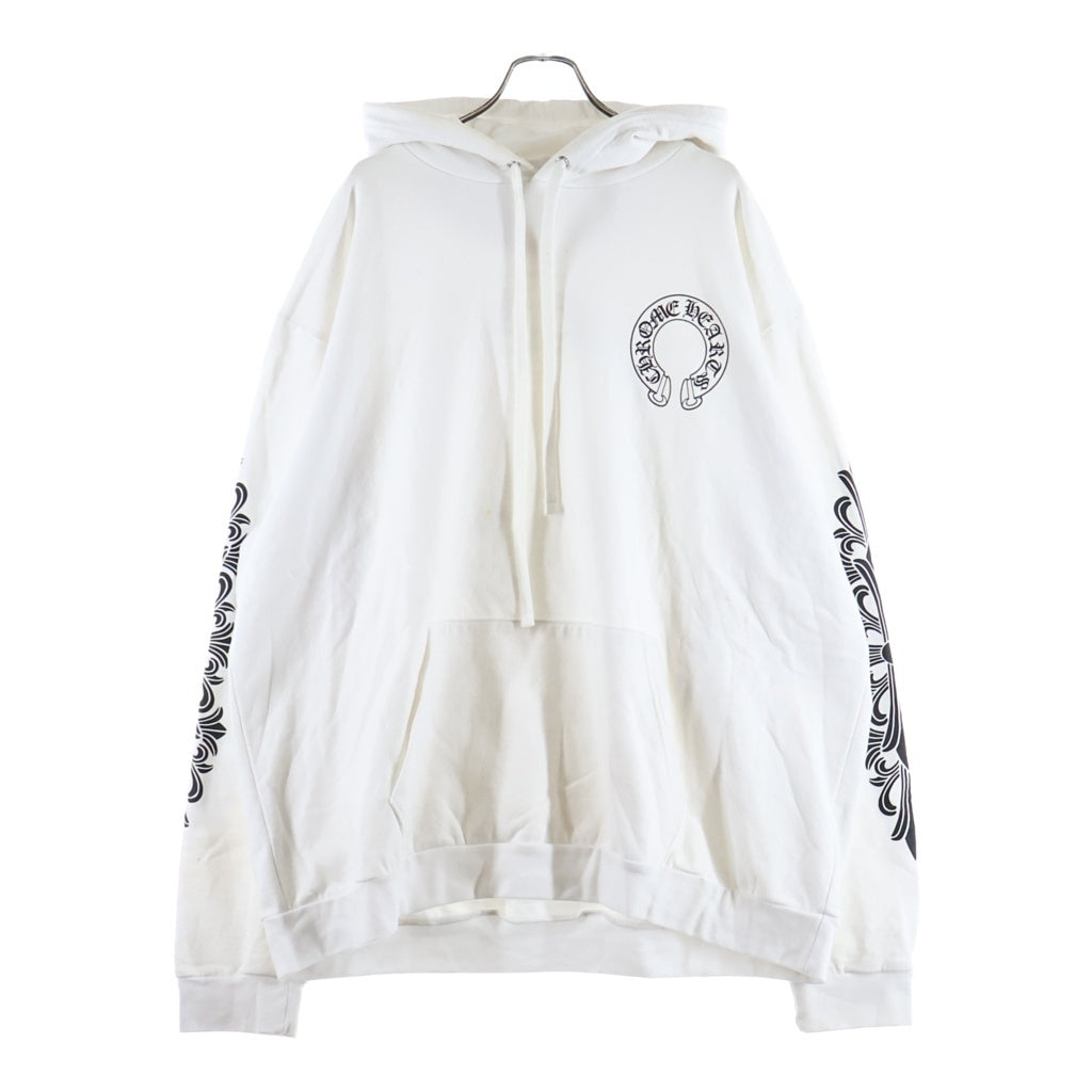 CHROME HEARTS(クロムハーツ) HORSE SHOE FLRL バックホースシュー 袖フローラル プルオーバースウェットパーカー ホワイト