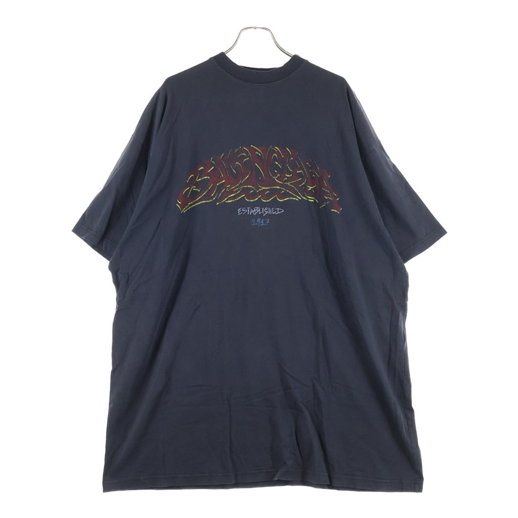 BALENCIAGA(バレンシアガ) 23AW OFFSHORE TEE オフショア フロントプリントクルーネック半袖カットソーTシャツ ブラック 739028 TPVM8