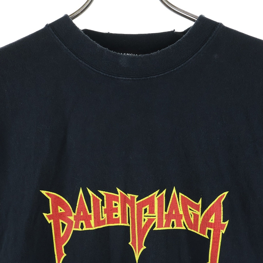 BALENCIAGA(バレンシアガ) 22SS METAL LOGO CRASHED TEE メタルロゴ フロントプリントクルーネック半袖カットソーTシャツ ブラック 694576 TMV88