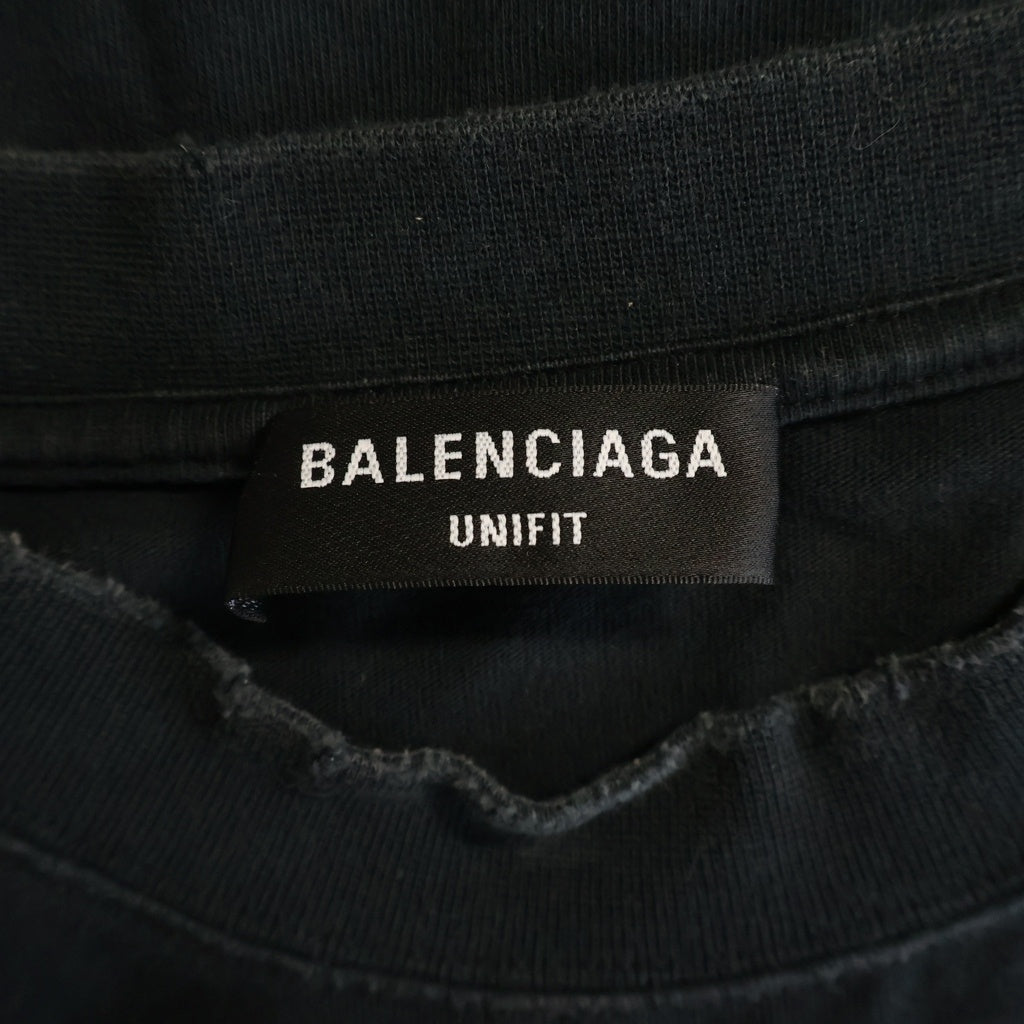 BALENCIAGA(バレンシアガ) 22SS METAL LOGO CRASHED TEE メタルロゴ フロントプリントクルーネック半袖カットソーTシャツ ブラック 694576 TMV88