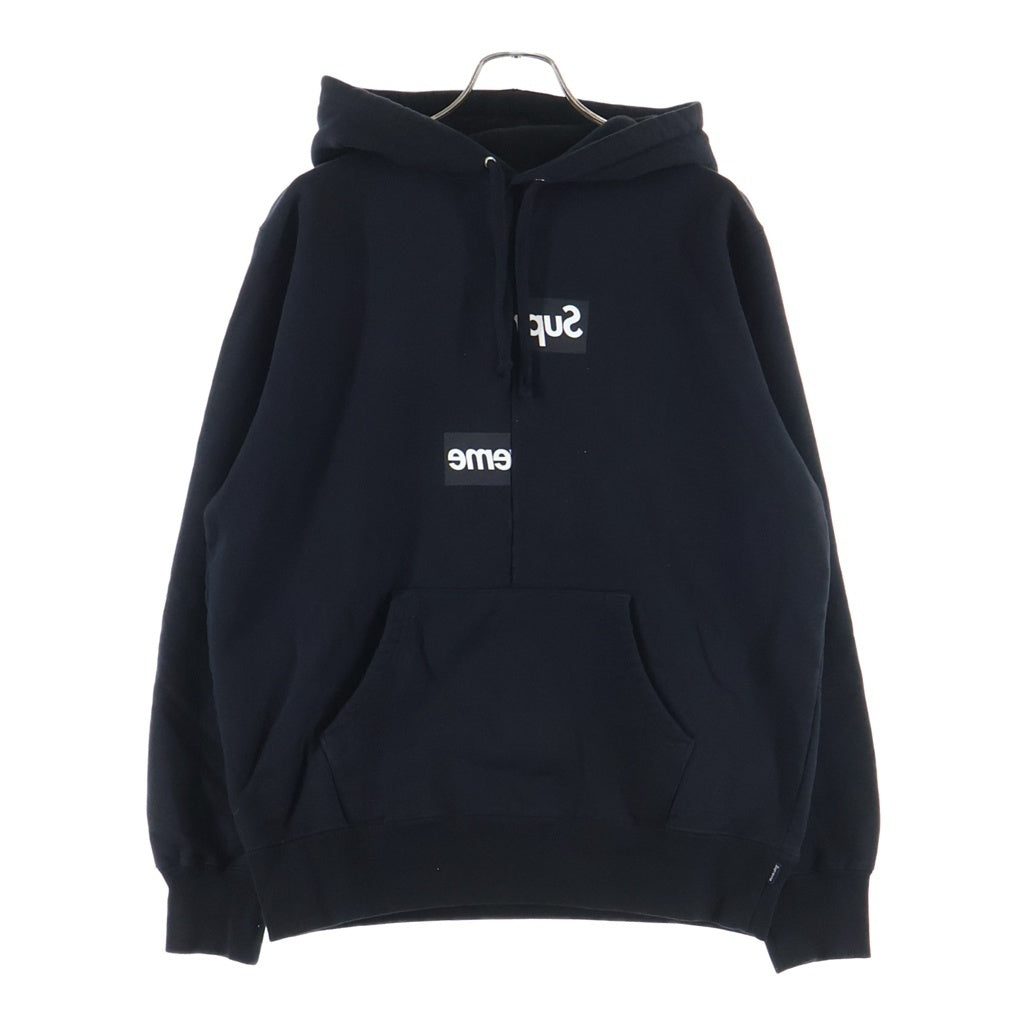 SUPREME(シュプリーム) 18AW ×COMMEdesGARCONS SHIRT Split Box Logo Hooded Sweatshirt コムデギャルソンシャツ スプリットボックスロゴフーディー プルオーバーパーカー ブラック