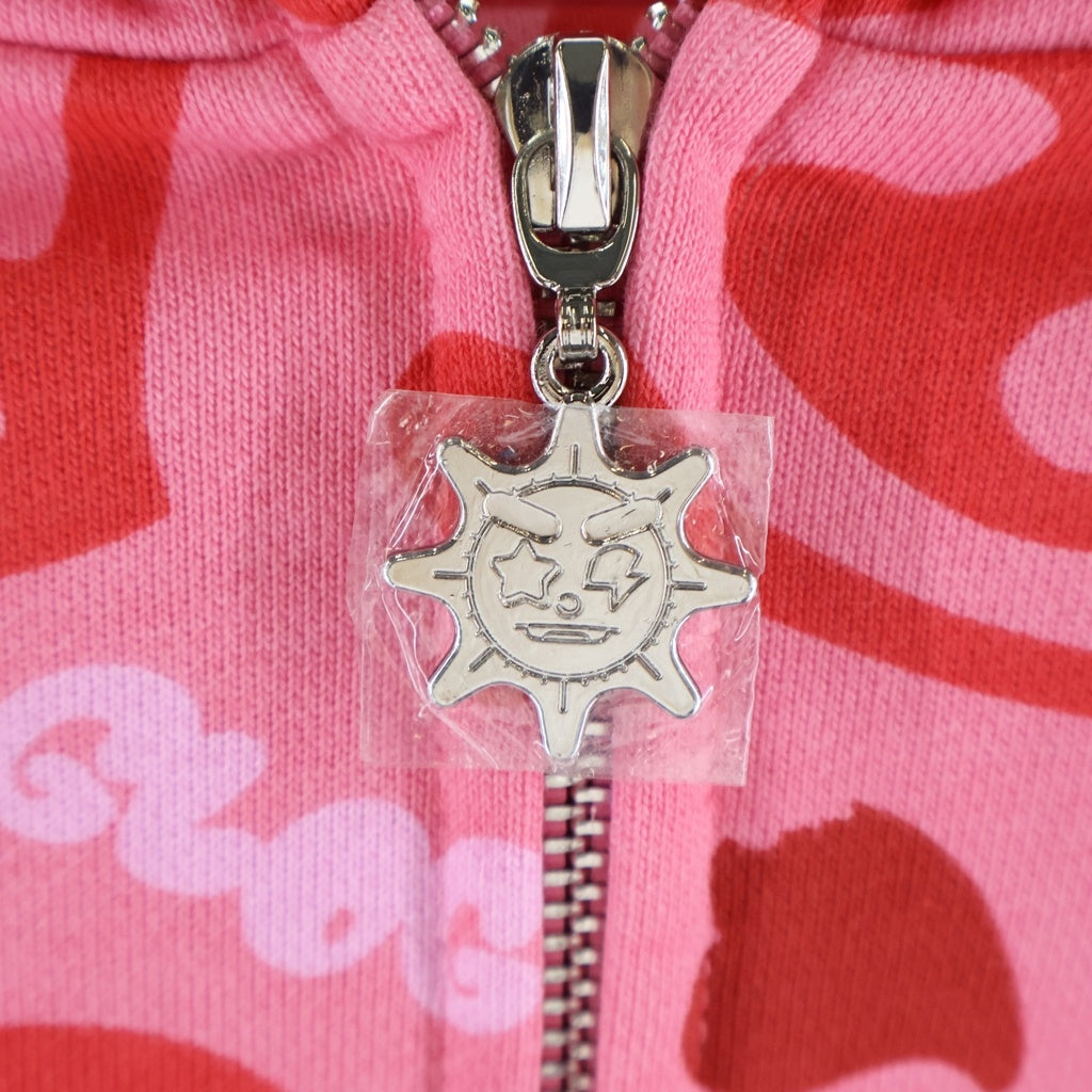 NO BRAND(ノーブランド) GANG I HEART GLO HOODIE グロギャング グラフィックロゴエンブロイダリー フルジップフーディー ピンク