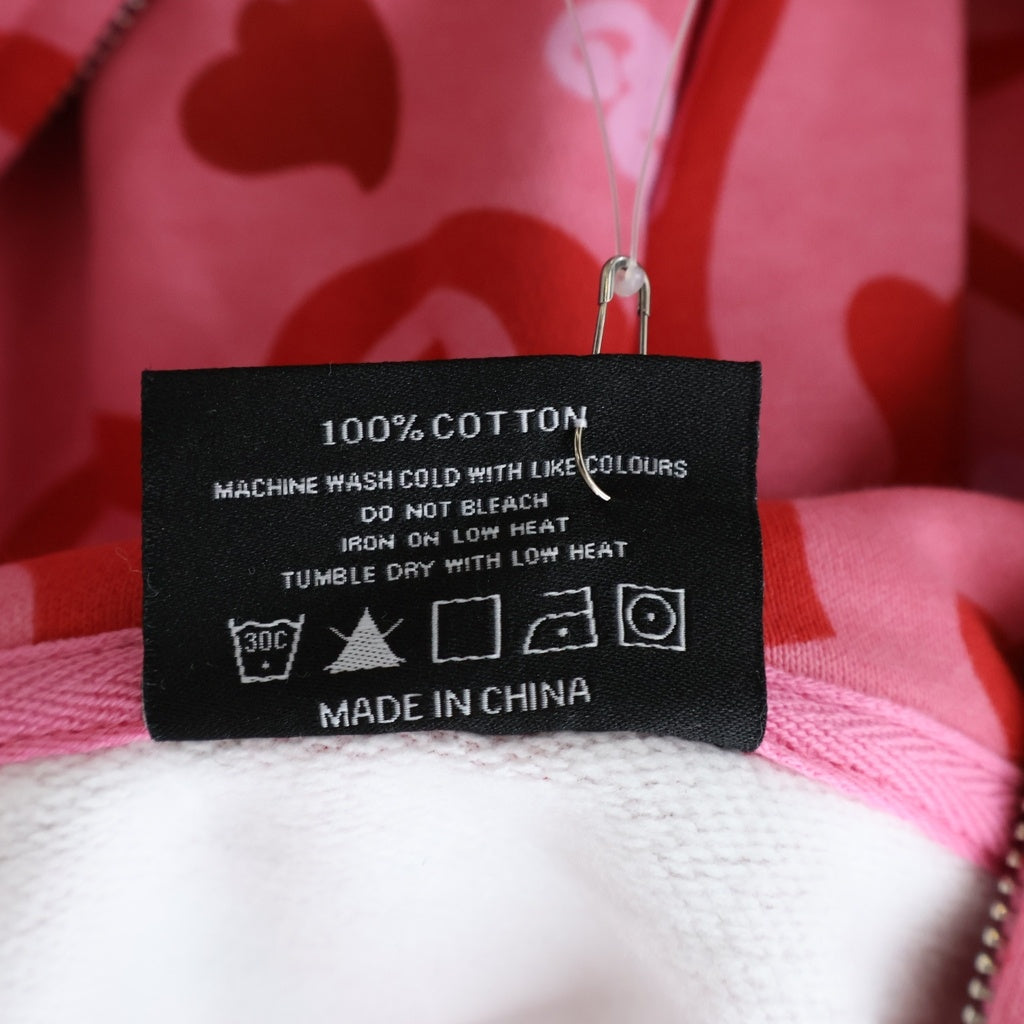 NO BRAND(ノーブランド) GANG I HEART GLO HOODIE グロギャング グラフィックロゴエンブロイダリー フルジップフーディー ピンク