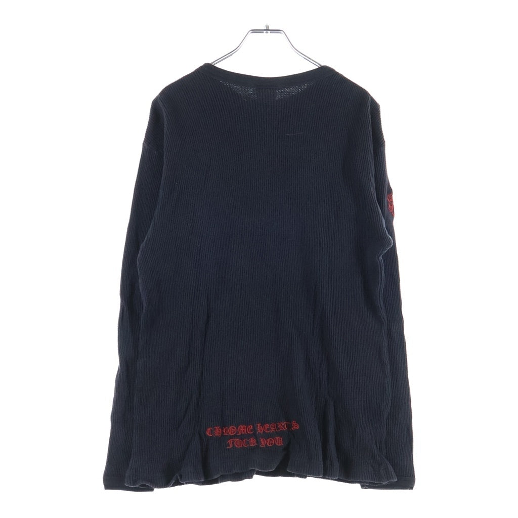 CHROME HEARTS(クロムハーツ) OLD VINE DAGGER THARMEL オールド 袖ヴァインダガー刺繍 長袖サーマルTシャツ ブラック/レッド