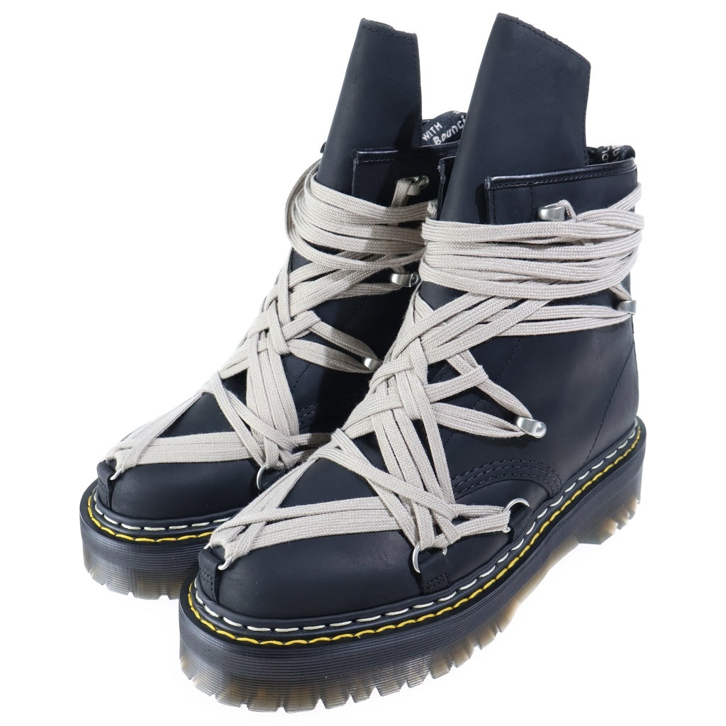 Rick Owens(リックオウエンス) ×DR MARTENS QUAD SOLE MEGALACE BOOT 1460 クアッドソール メガレースレザーハイカットブーツ ブラック DM02E68128001