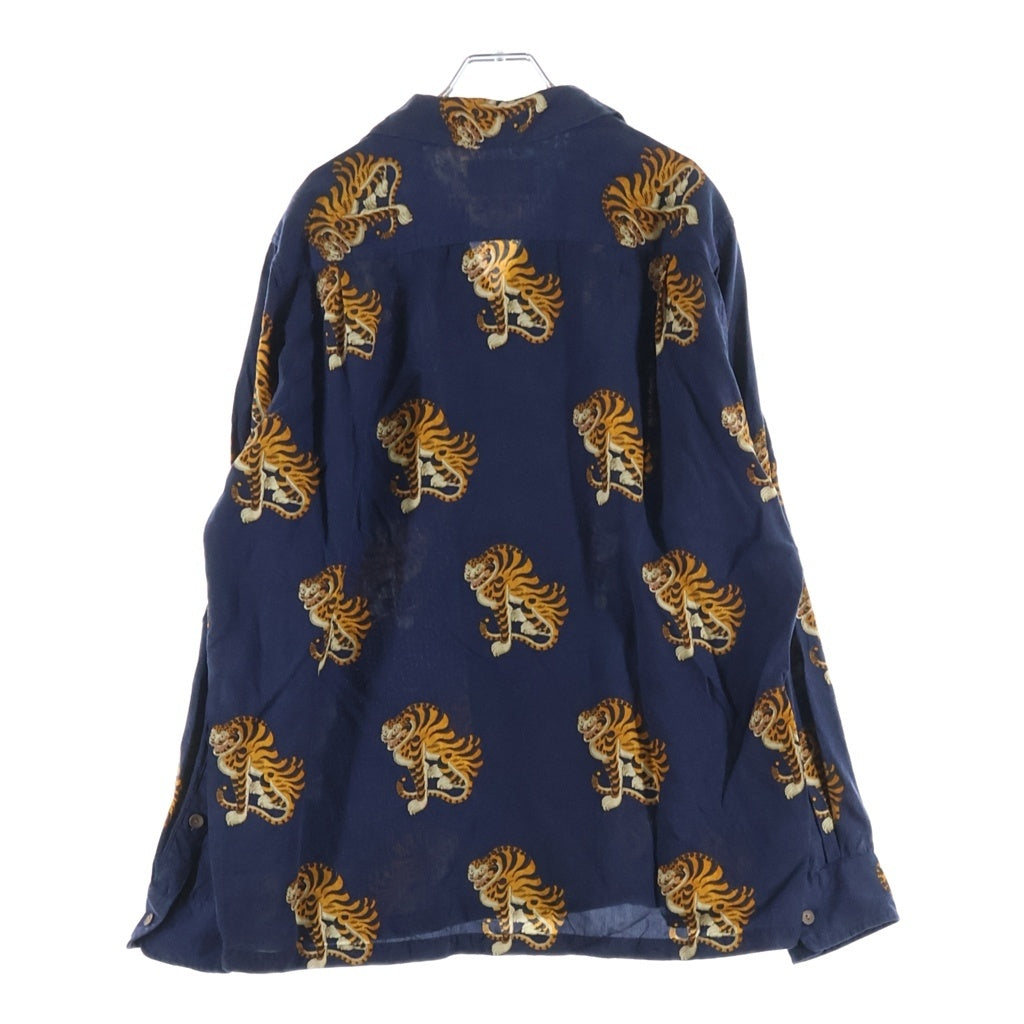WACKO MARIA(ワコマリア) TIGER L/S HAWAIIAN SHIRT タイガー刺繍 長袖ハワイアンシャツ ネイビー