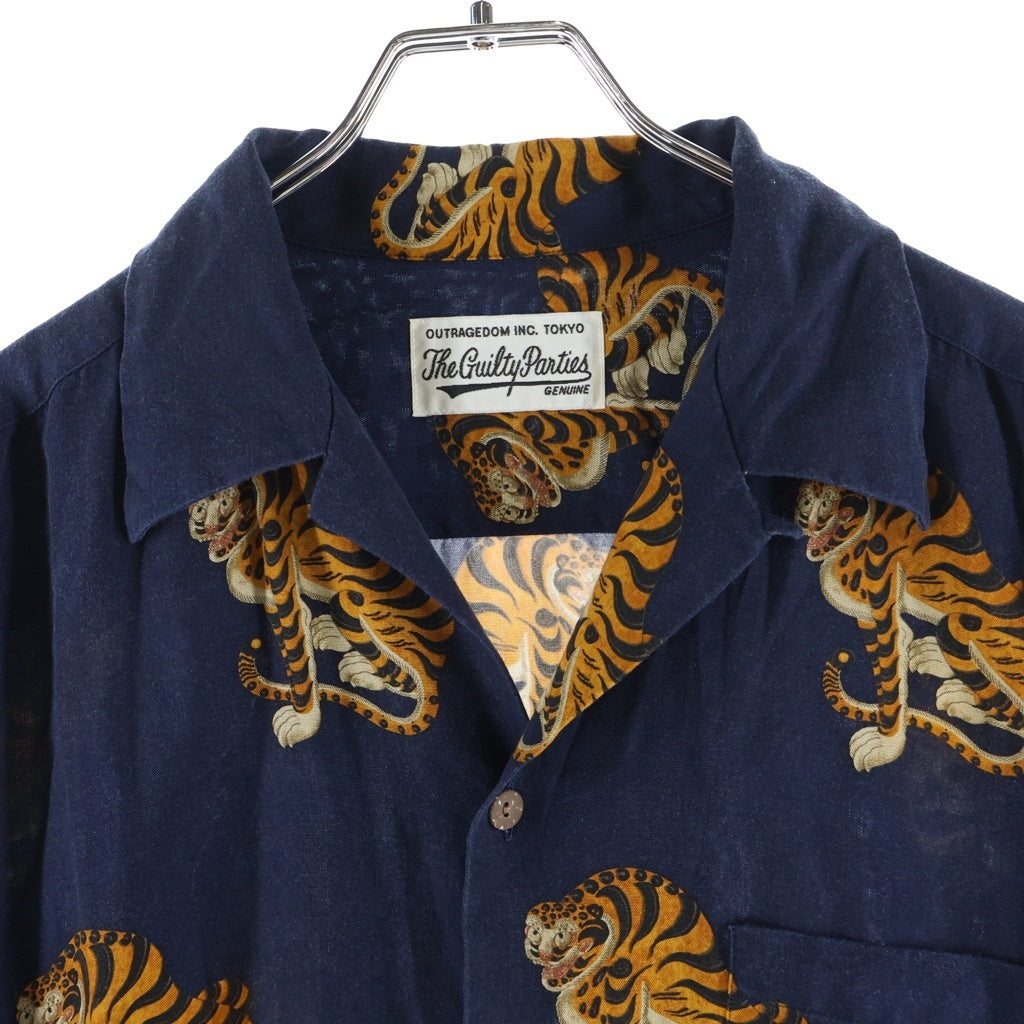 WACKO MARIA(ワコマリア) TIGER L/S HAWAIIAN SHIRT タイガー刺繍 長袖ハワイアンシャツ ネイビー