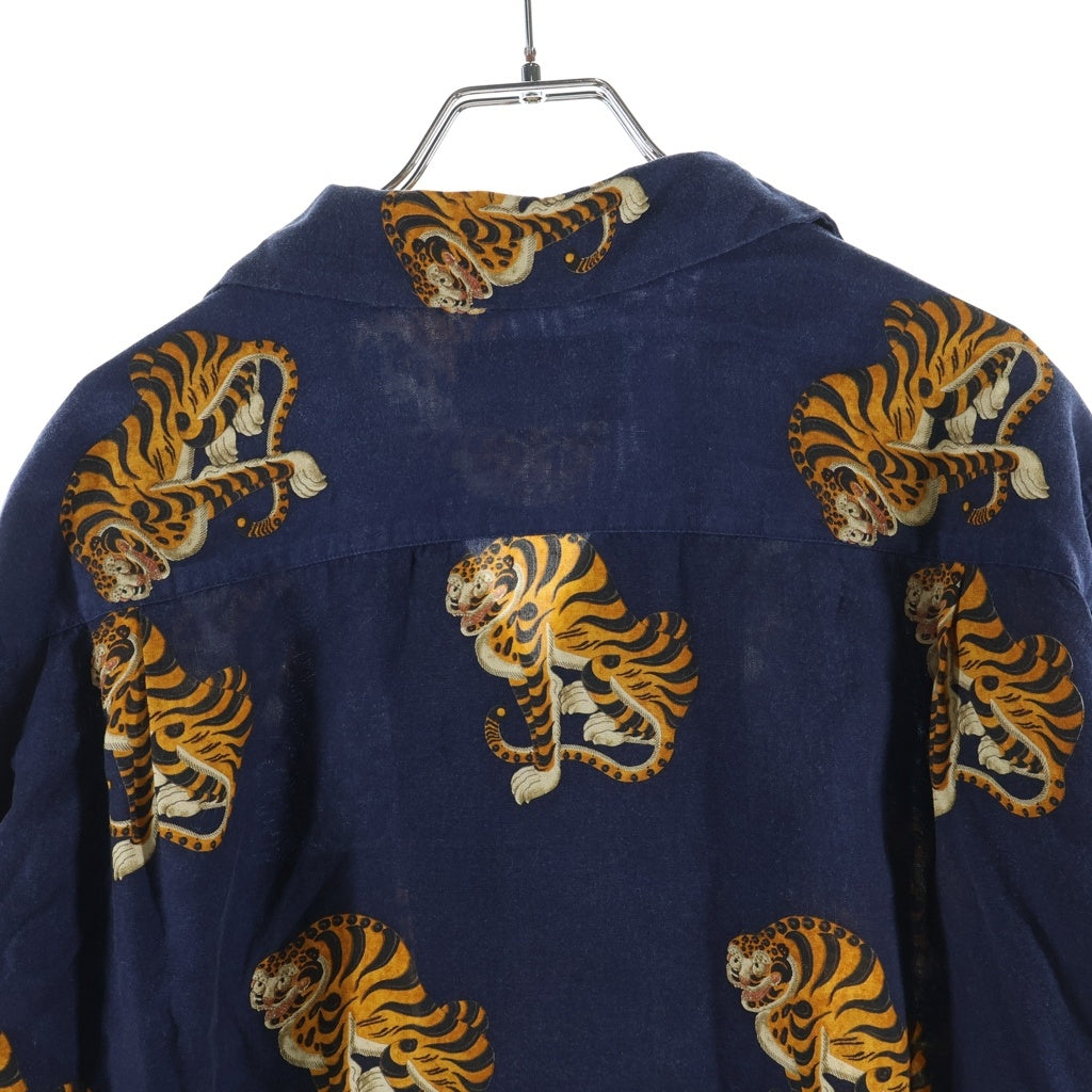 WACKO MARIA(ワコマリア) TIGER L/S HAWAIIAN SHIRT タイガー刺繍 長袖ハワイアンシャツ ネイビー