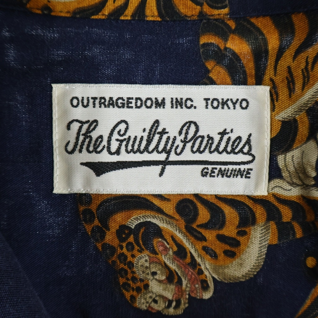 WACKO MARIA(ワコマリア) TIGER L/S HAWAIIAN SHIRT タイガー刺繍 長袖ハワイアンシャツ ネイビー
