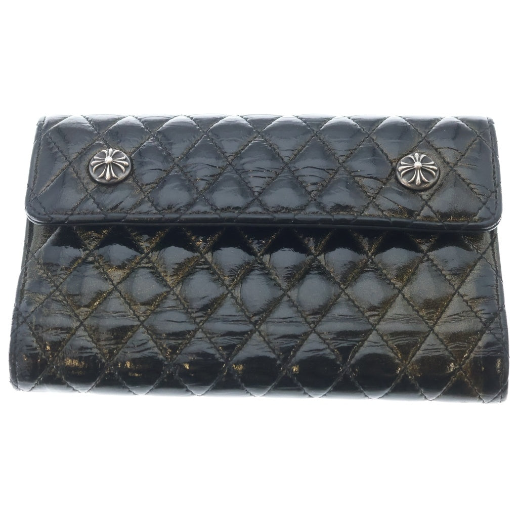 CHROME HEARTS(クロムハーツ) WAVE4 QLT 3SNP クロスボタン キルティング レザーウォレット ブラック/ゴールド