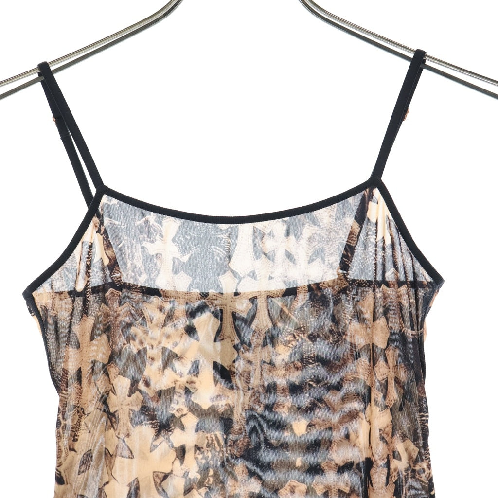 CHROME HEARTS(クロムハーツ) SHEER MESH BATEAU シアーセメタリークロス総柄プリント ワンピース キャミソール ブラウン レディース
