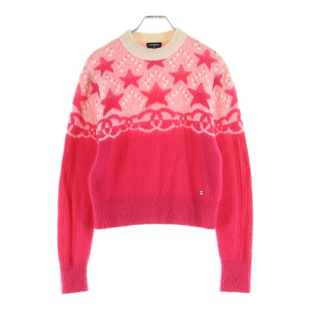 CHANEL(シャネル) 23AW スターモチーフ リブネックカシミヤニットセーター ピンク/ホワイト レディース P74520K10862