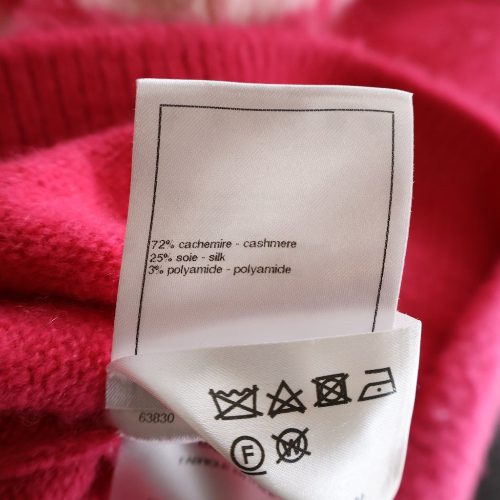 CHANEL(シャネル) 23AW スターモチーフ リブネックカシミヤニットセーター ピンク/ホワイト レディース P74520K10862